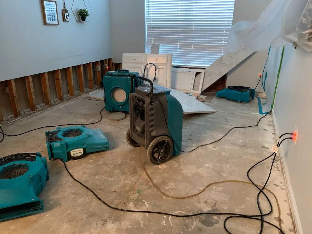 Dehumidifier in flood-cut room for Water Damage Restoration in Billerica